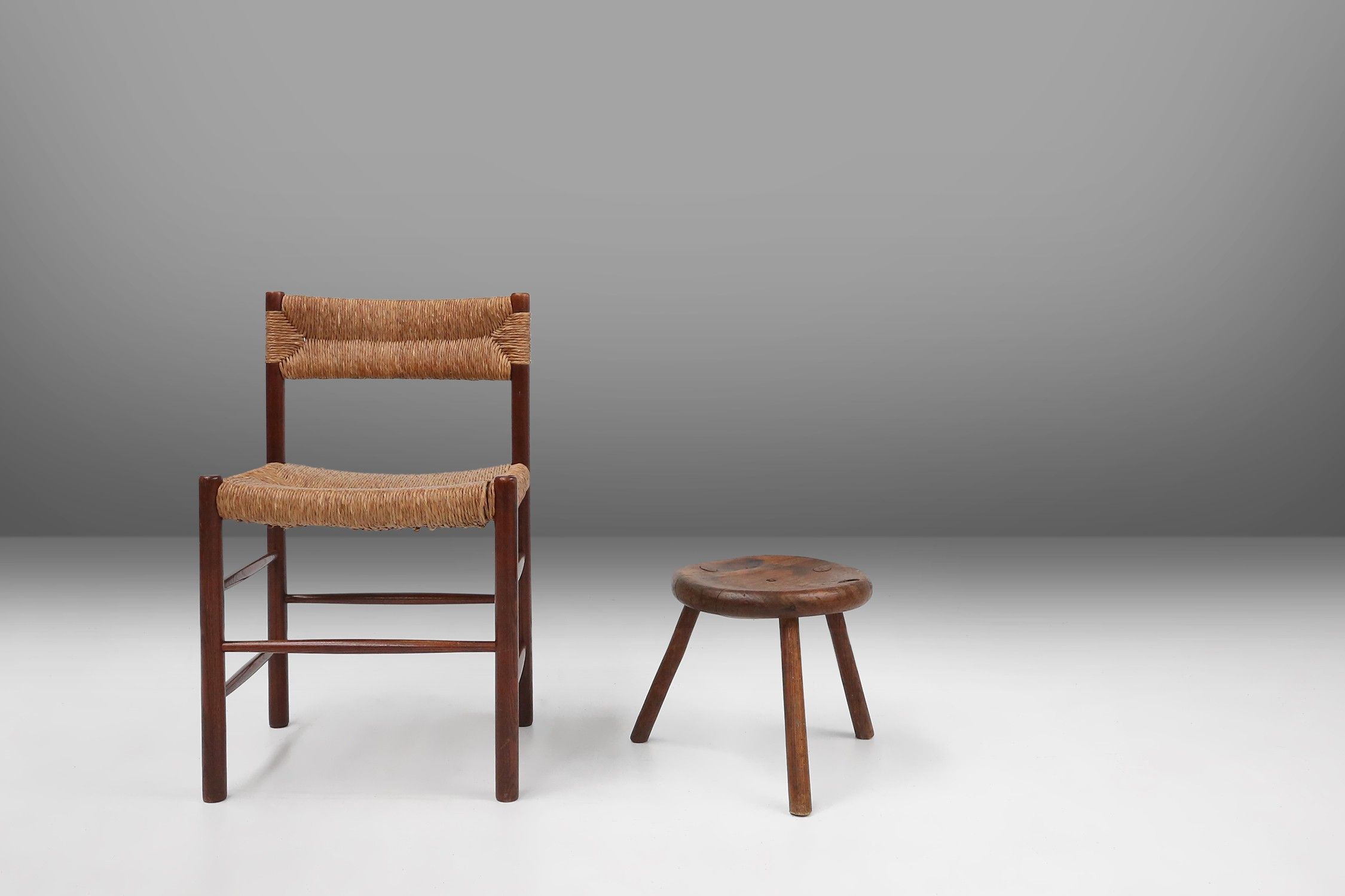 Hand-carved solid wood tripod stool with beautiful patina, France ca. 1900thumbnail